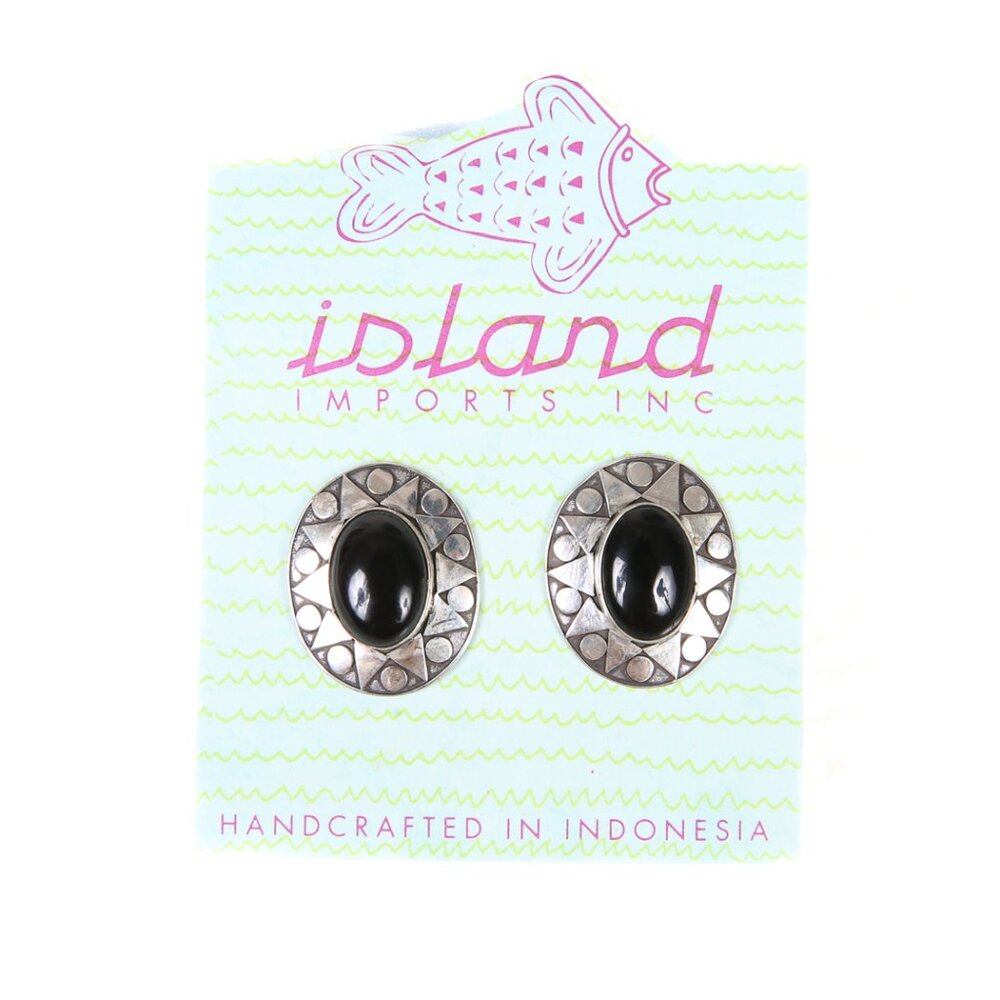 Handcrafted Sterling Silver Sun Design Black Onyx Earrings from Indonesia